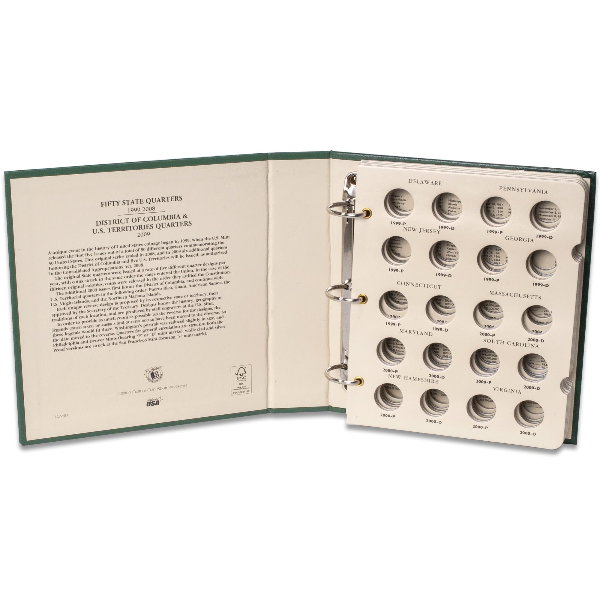 Littleton Coin Company 1999-2009 P&D 50 State and D.C. & U.S. Territories Quarter Album Coin Storage