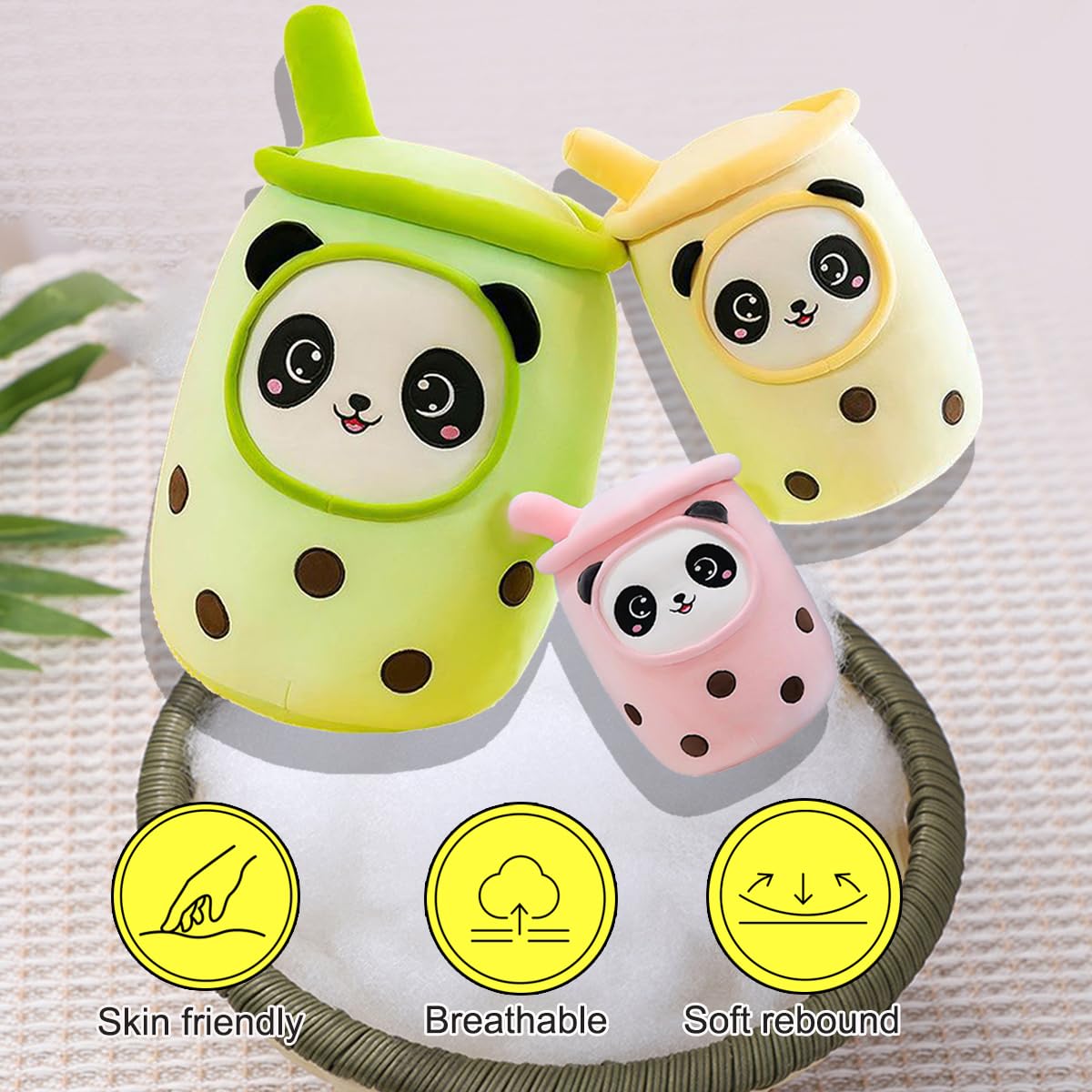 Bubble Tea przytulanka Boba, pluszowa poduszka, zabawka, miękka poduszka do przytulania, prezent dla dzieci, dziewcząt i chłopców (zielona panda, 50 cm)