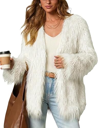 Wyeysyt Women's Faux Fur Coat Fluffy Faux Fur Long Jacket Winter Open Front Furry Shaggy Parka Coats Outerwear