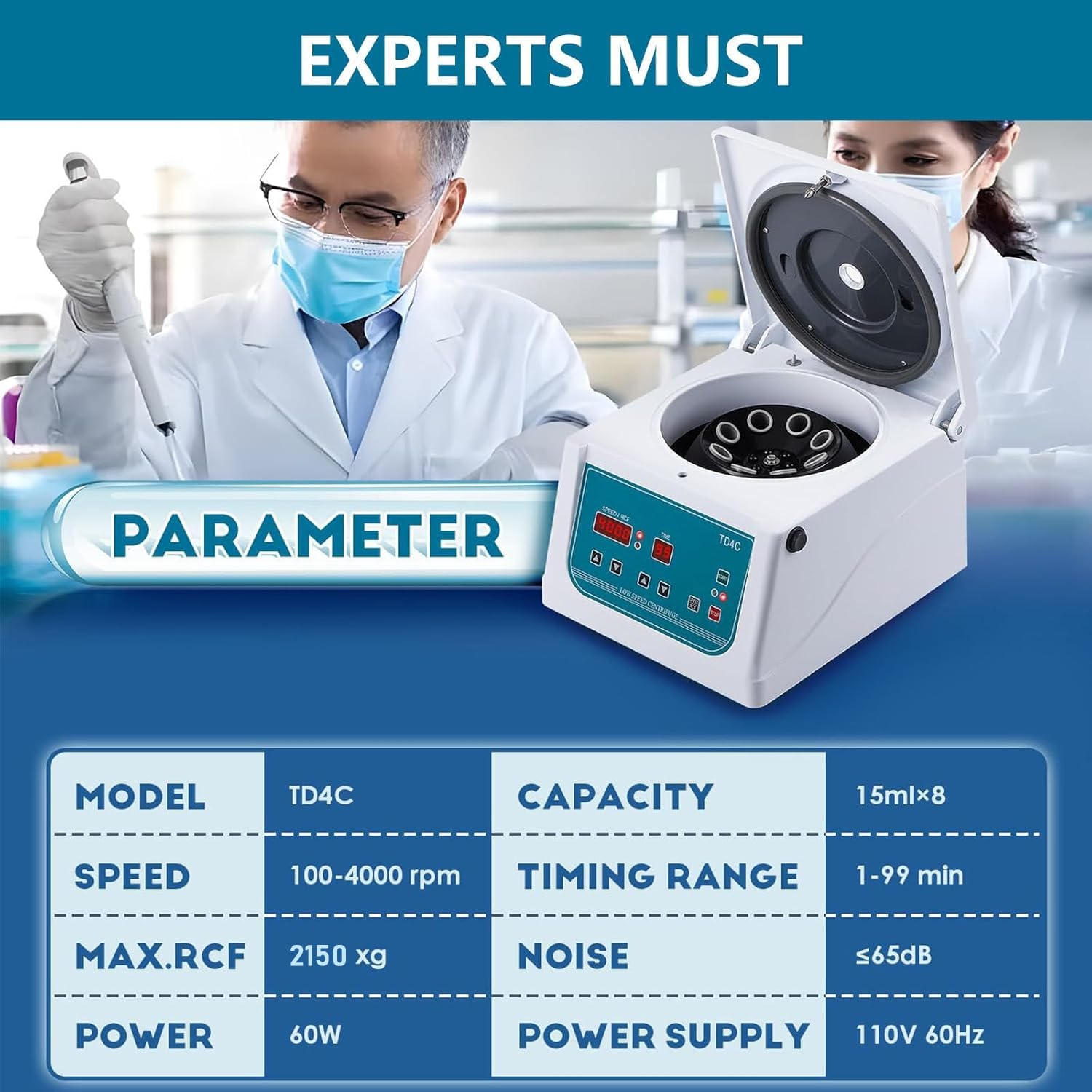 TsoLay Centrifuga Elettrica da 4000 Giri/min, Centrifughe da Laboratorio da Banco da 60 W, 8 Centrifughe da Tavolo a Bassa velocità da 15 Ml, Timer da 0 a 99 Min, Rotore Composito, per Sangue/siero
