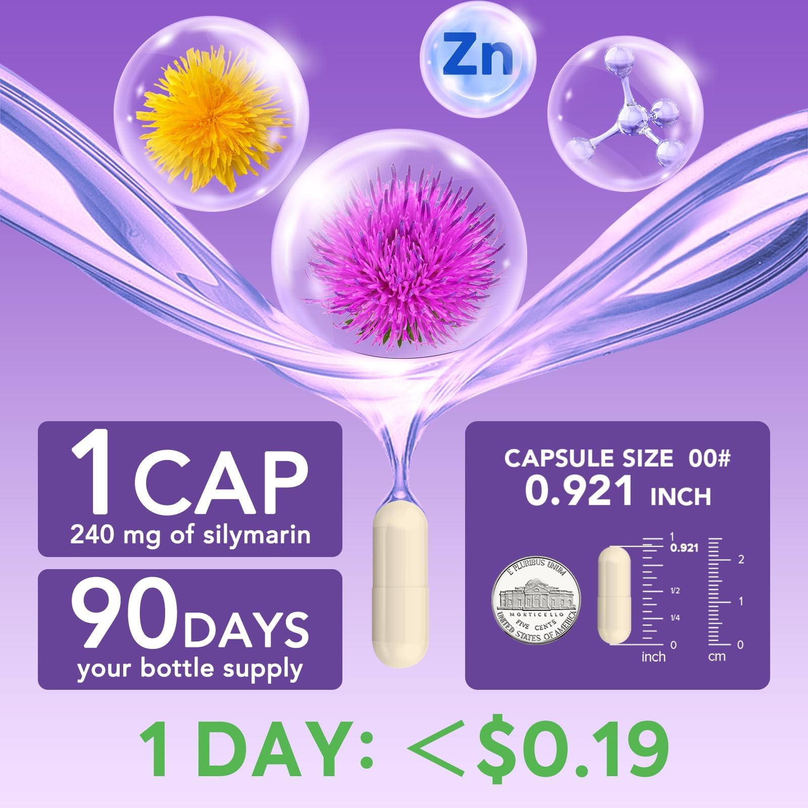 4-in-1 Milk Thistle Complex for Men & Women, Milk Thistle Extract with 240mg of Active Silymarin, 80% Std, with Dandelion, Choline, Zinc, Liver Detox & Repair, Non-GMO, Once Daily, 90 Veggie Caps — Amazon image 3
