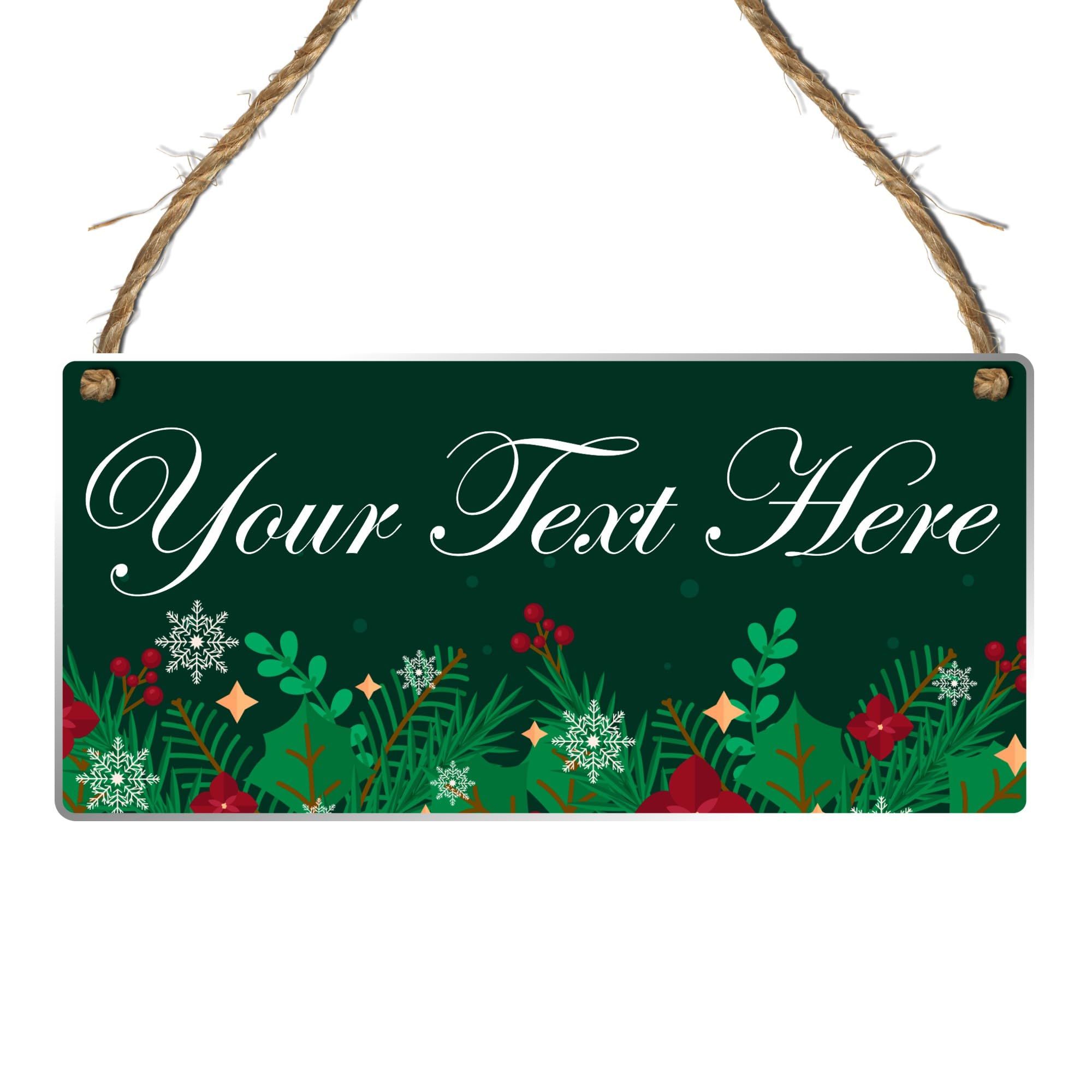 Personalised Winter-Themed Hanging Plaque | Custom Text Option for Holiday & Seasonal Decor, Gift For Christmas, or Home Decoration (Green with Sprigs & Berries, Acrylic Indoor & Outdoor Use) โ image 1
