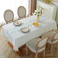 Alsoo Rustic Waterproof Rectangle Tablecloth 55x75 - Wrinkle-Free Cotton Blend with Tassels, Anti-Fading Farmhouse Cover for Dining, Kitchen, Parties
