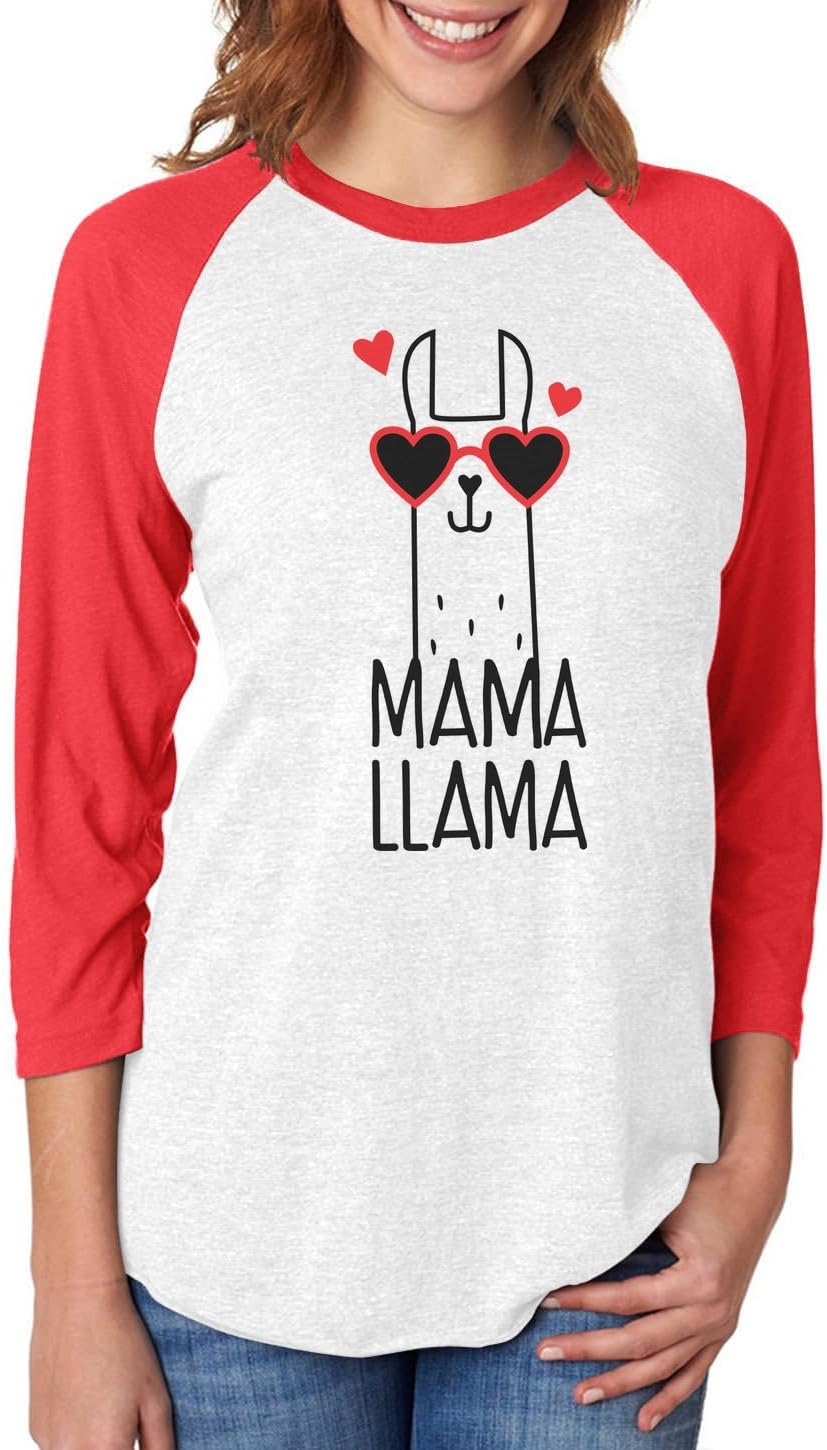 Tstars Mama Llama Shirt for Women Mom Birthday Shirts Llamas Gifts Funny Mothers Day Womens Raglan T-Shirt