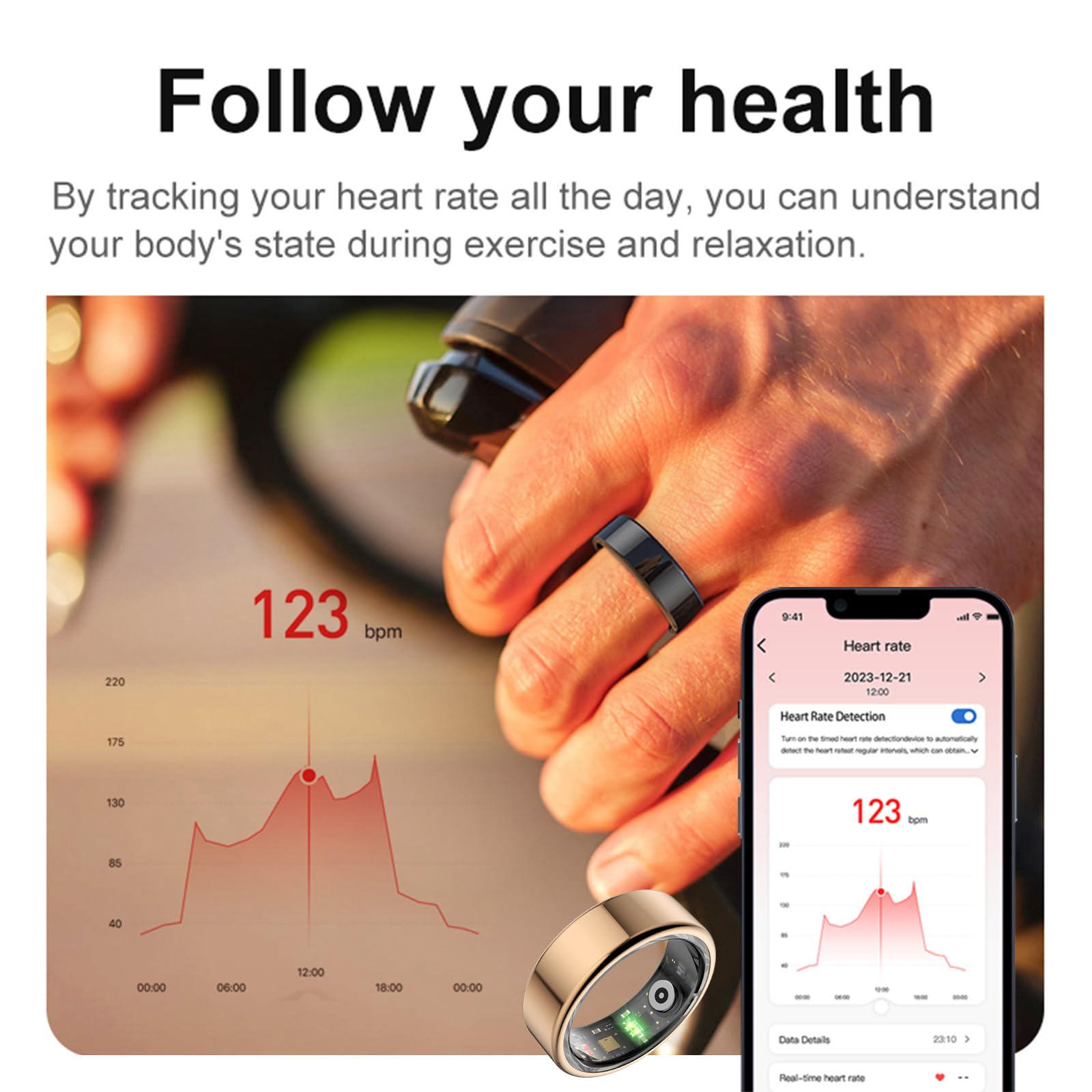 findtime Smart Ring Fitness Ring Tracker Smartringe für Herren Damen IP68 Wasserdicht Tracking Ring mit Podómetro Kalorien Herzquenz Schlaftracker SmartRing Android iOS