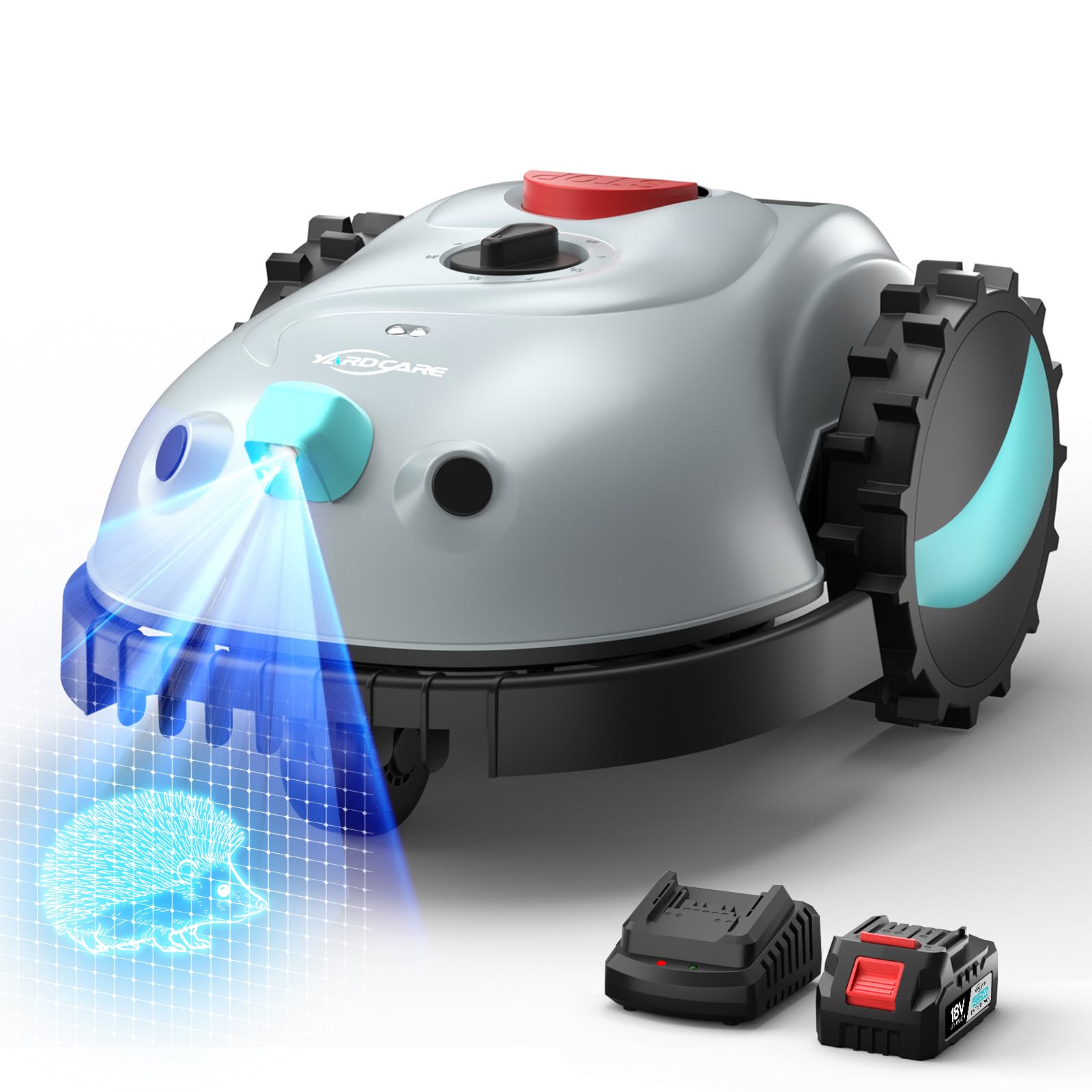 YARDCARE V100 Robot Tagliaerba a Batteria con Navigazione Visiva, Rilevamento di 150 Ostacoli, Robot Tosaerba Elettrico Fino a 150 m², Robot Tosaerba Eelettrico con Lame di Ricambio