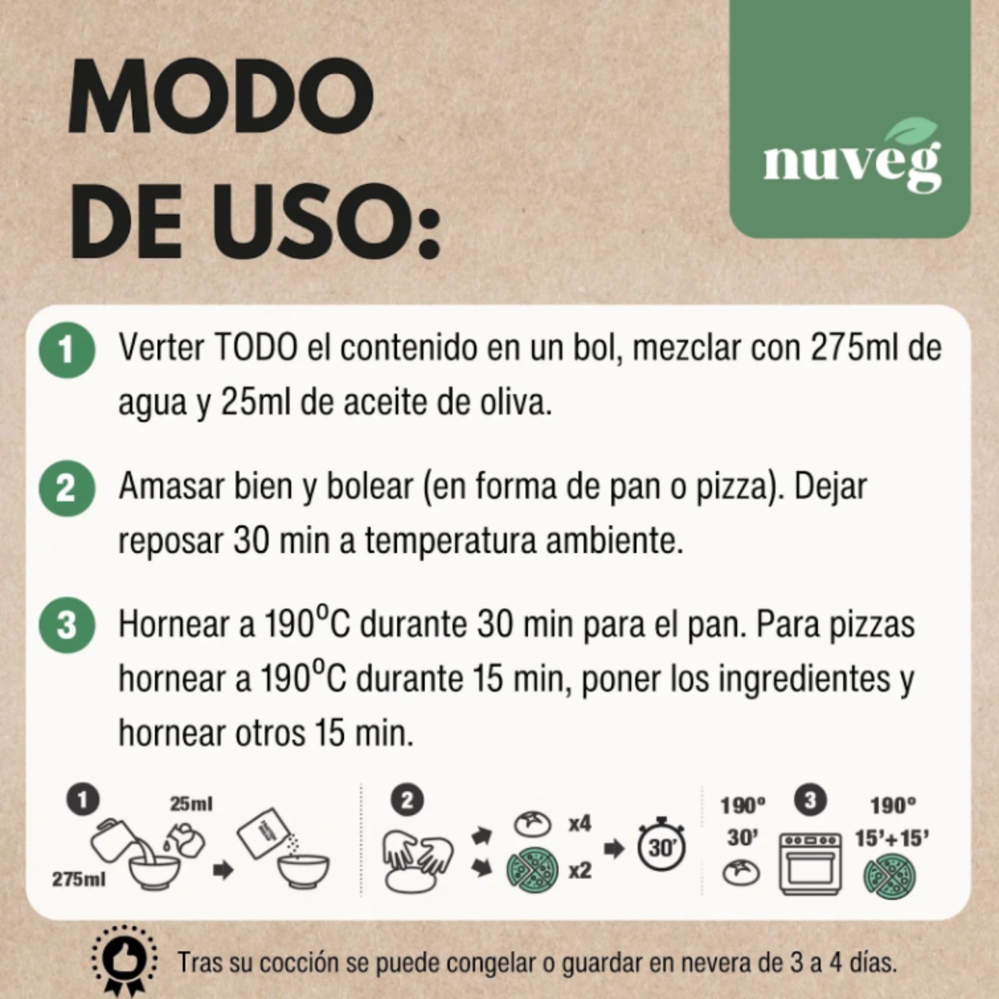 NUVEG Masa Proteica Ecológica para Panes o Pizzas, Vegano, Preparado para Pan Proteico y Masa de Pizza, Harina Panificable Sin Gluten, Sin Lactosa, Contiene Harina de Trigo Sarraceno, Pack 2, 540g