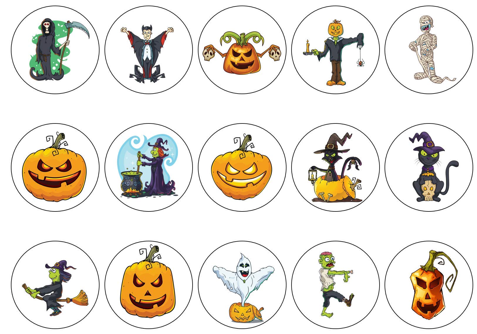 Happy Halloween Monsters 15 x 2 inch Edible Cupcake Toppers Icing, Wafer or Wafer Card (Wafer)