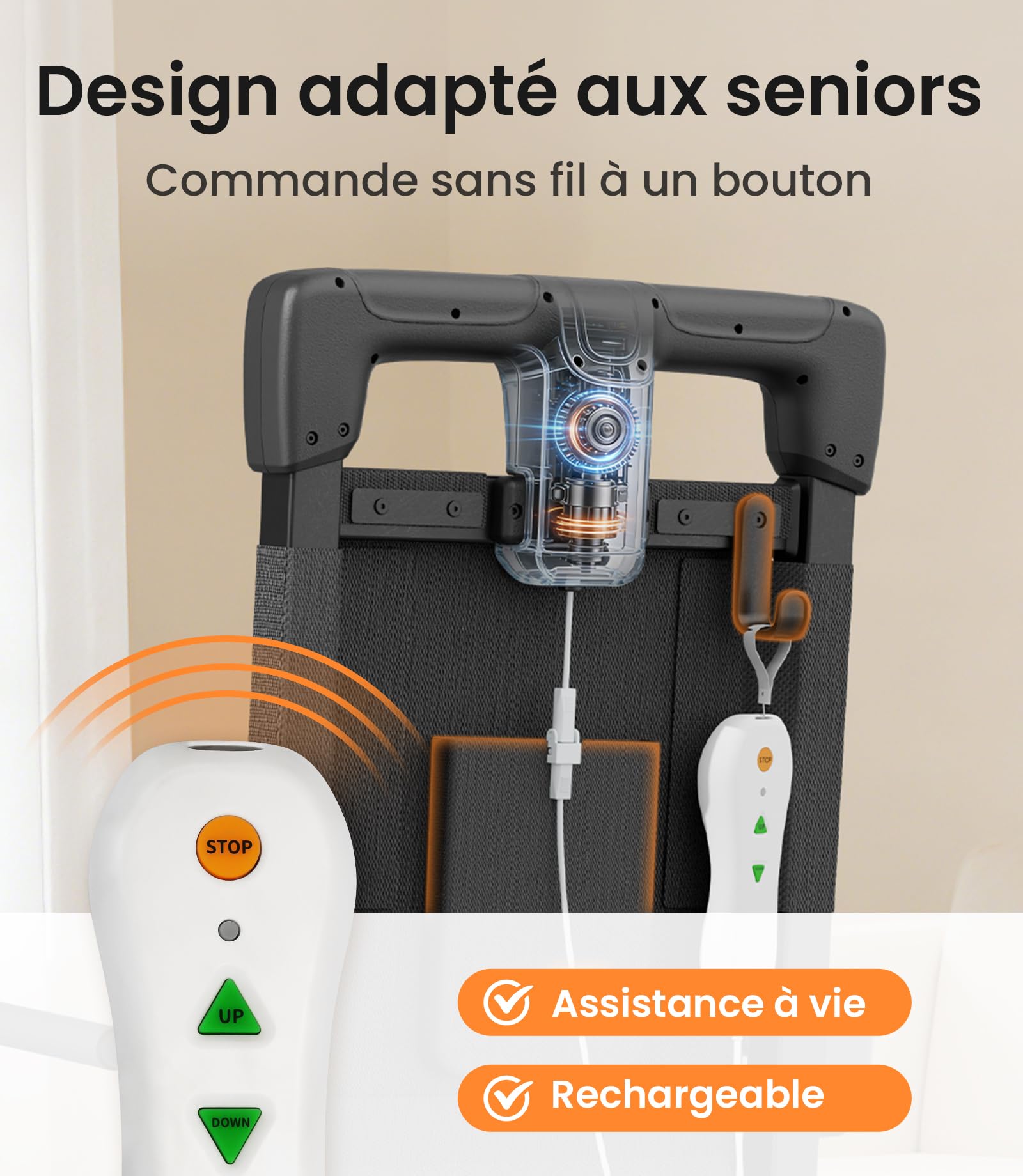 VOCIC AX25 Fauteuil releveur électrique 160 kg, léger et Mobile | Senior domicile, aide relevage après chute, fauteuil mobile grandes roues, transfert canapé lit, structure légère 160KG
