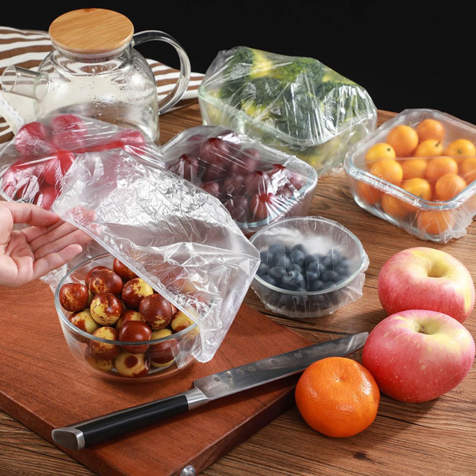 300 Piezas Bolsas de Conservación Fresca, Bolsas de Alimentos Frescos Elásticas, Reutilizables Bolsa de Almacenamiento de Alimentos Bolsas de Conservación Transparentes