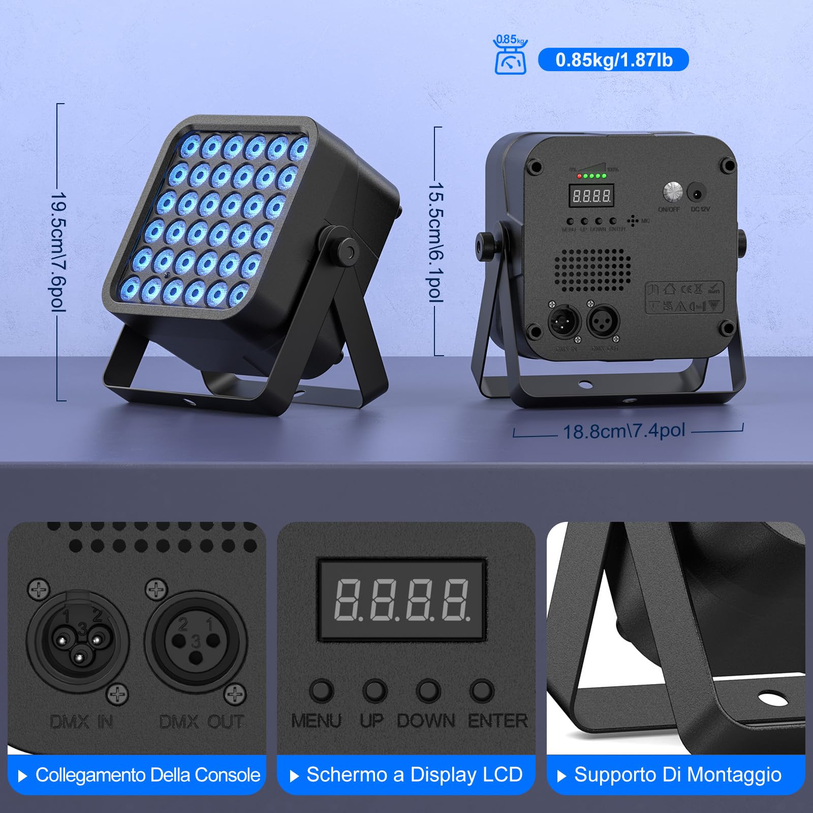 Faretto Par a Batteria da 36 LED, 54 W 6 in 1 RGBWA+UV Faretto per Feste in Discoteca con Batteria da 5200 mAh, Telecomando Automatico 8/10CH, Ricaricabile Adatto per Palco Feste Compleanni Club