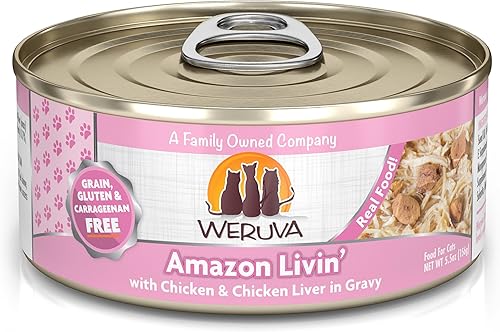Miniatura 31 de Weruva Comida clásica para gatos, Amazon Livin' con pechuga de pollo e hígado de pollo en salsa, lata de 3 onzas (paquete de 24)