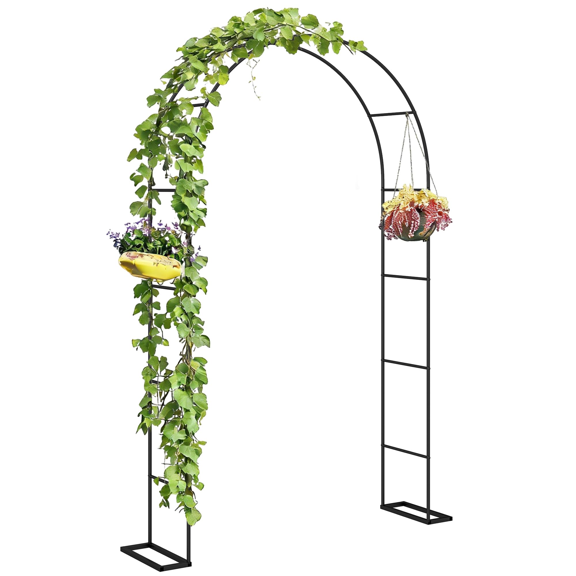 Outsunny Arche de Jardin avec 2 Bases, Arche Jardin pour Plantes Grimpantes Rosiers Vignes, Arche de Mariage pour Extérieur Jardin Cour, 145x39x237cm, Noir