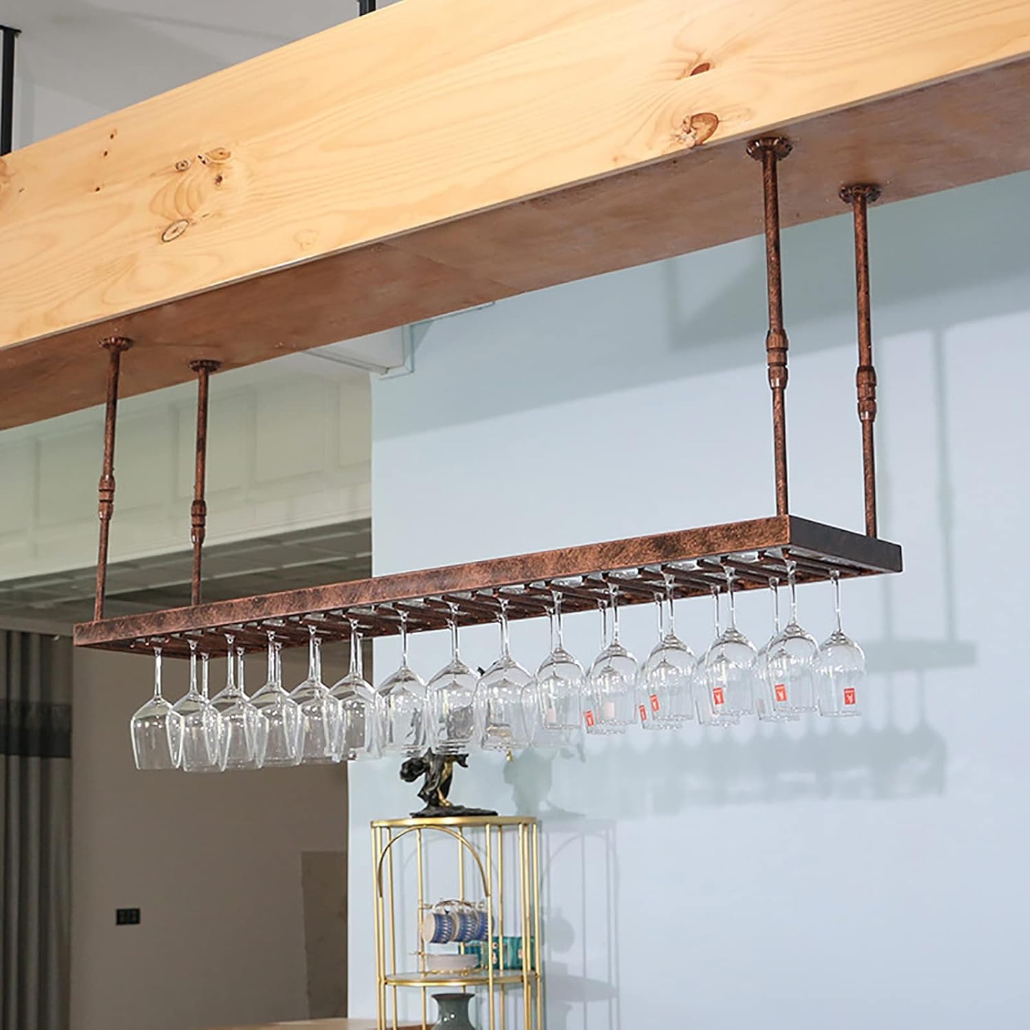 Hanging Wine Glass Holder Rustic Iron Wine Glass Holder,Ceiling Stemware Rack,Adjustable Height,Hanging Wine Glass Rack,Wine Glass Storage Rack,Creative Champagne Cup Holder