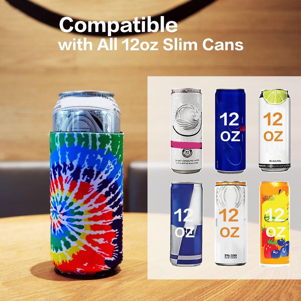 4 Pack 12oz Slim Beer Can Cooler Sleeves, Neoprene Beer Can Cooler Bulk, Collapsible Insulators Cooler Cover Fits for White Claw/Spiked Seltzer and More