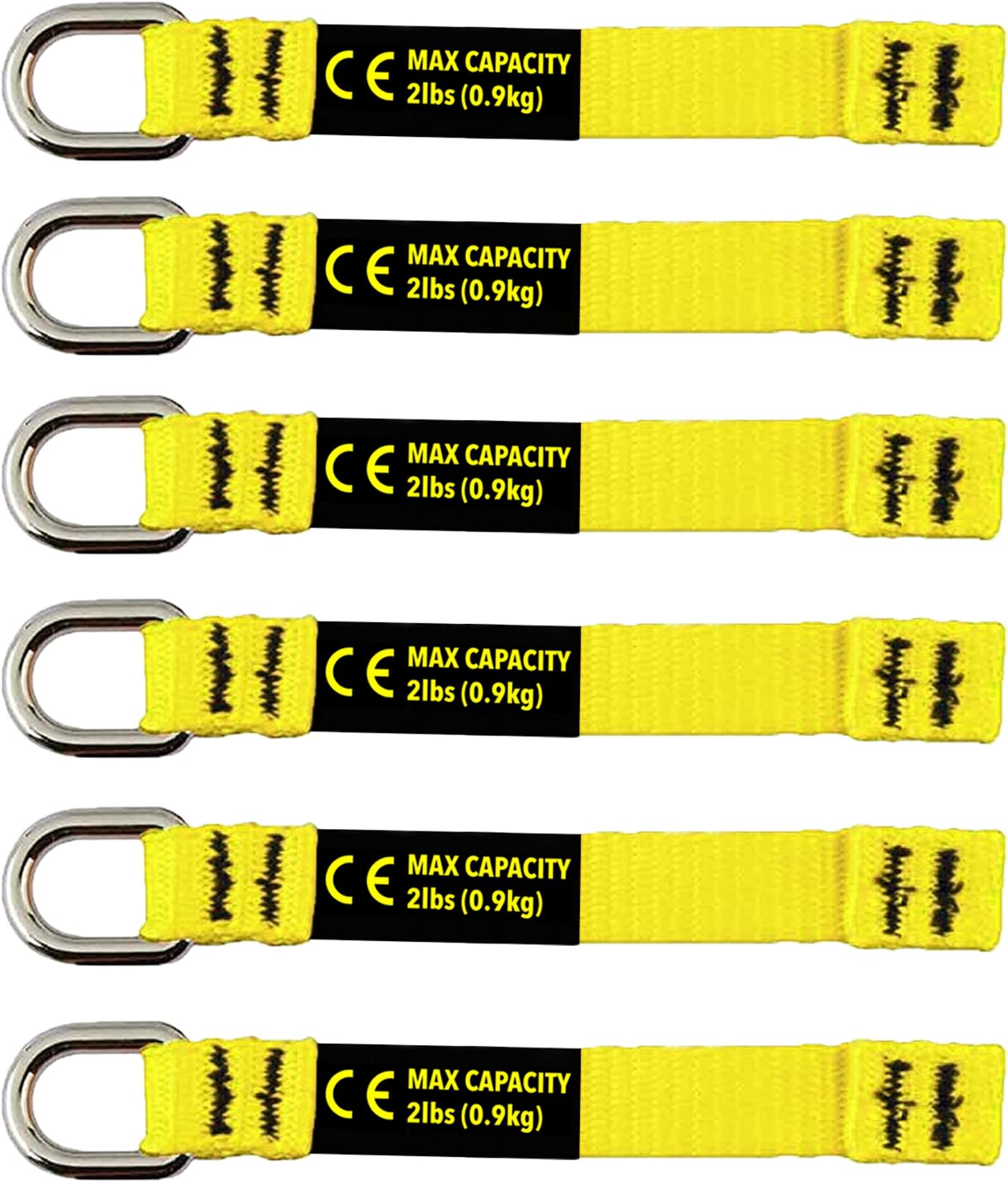 โ BearTOOLS Yellow Flat D-Ring Tool Tail Tethers, 2-in-1 Application, Max Load 0.9KG, 12CM x 12MM(6)