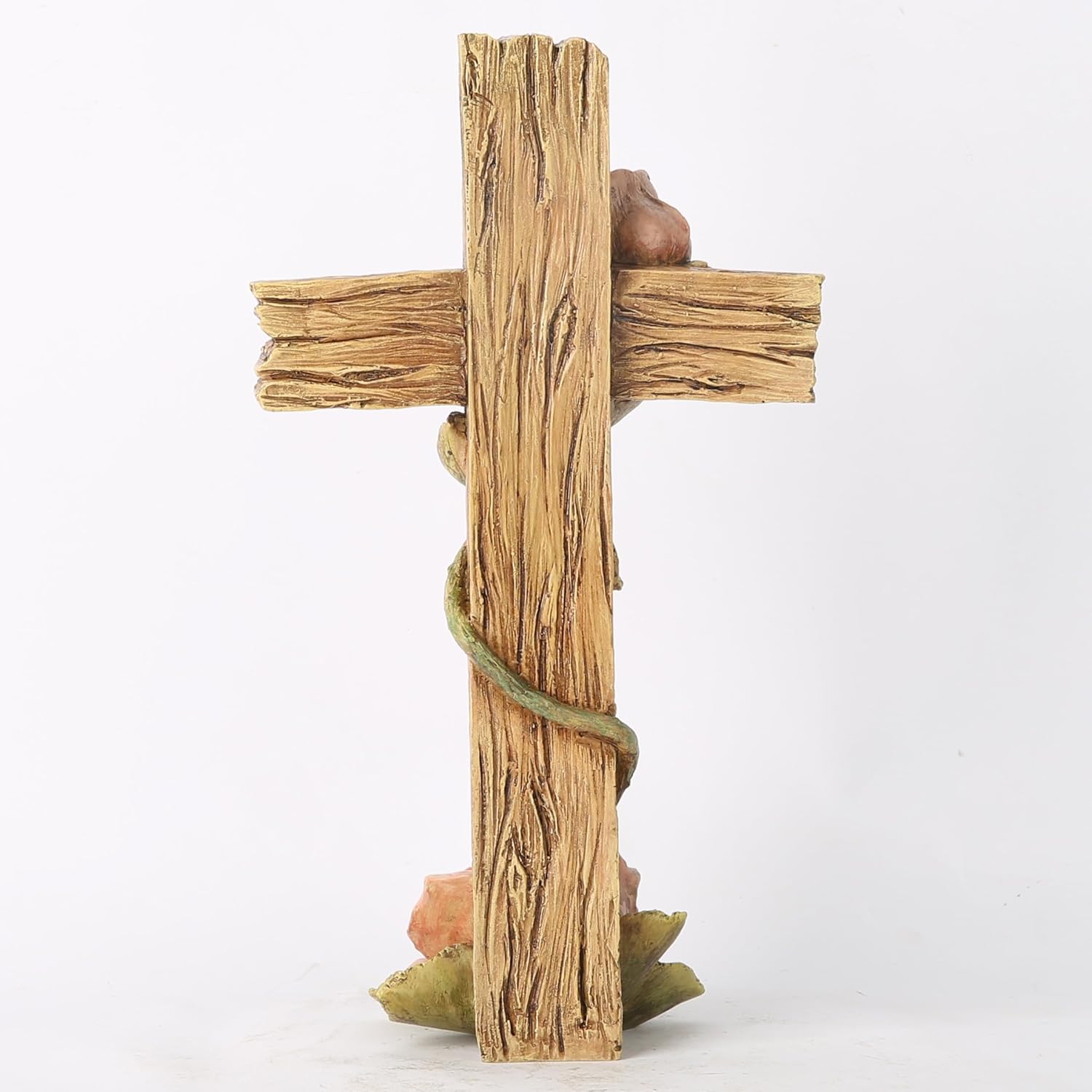 BC Home Decor 8.25" H Rose Standing Cross, Wood Carve Looking Rustic Décoration for Home, Spring Garden Gift Decor, Eater Gift, Handpainted by Buildclassic
