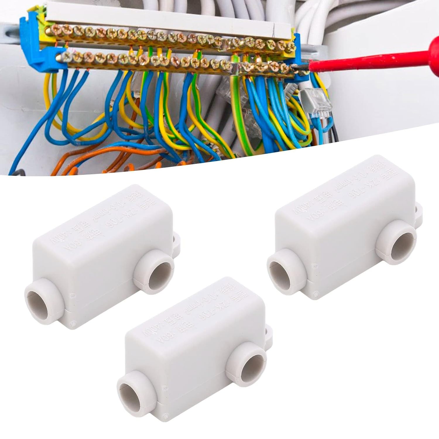 10Pcs ZK T06 Wire Connector 400V 60A High Power 1 in 2 Out Splice Terminal Block Inline Junction Connector Box, Insulation, Wear Flame Retardant for Home, Wholesale Business