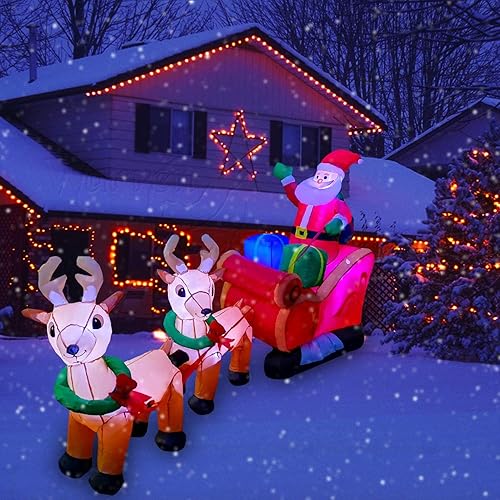 Miniatura 2 de SEASONBLOW Reno inflable de Navidad con luces LED de 8 pies, para tirar del trineo, Papá Noel, decoración de Navidad para patio, césped, jardín,