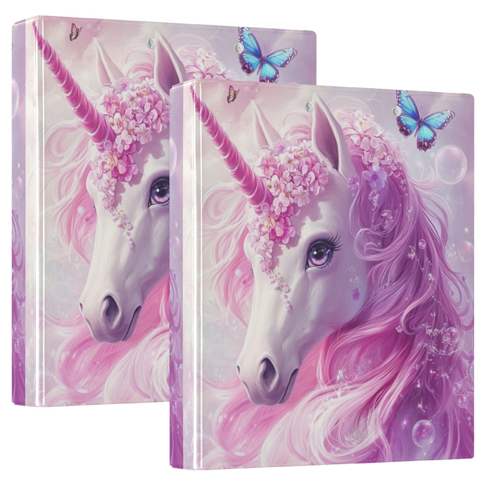 Pink Unicorn 3 D-Ring Binder A4 2 Pack with 200 Sheet for Kids School Supplies Women Men Office