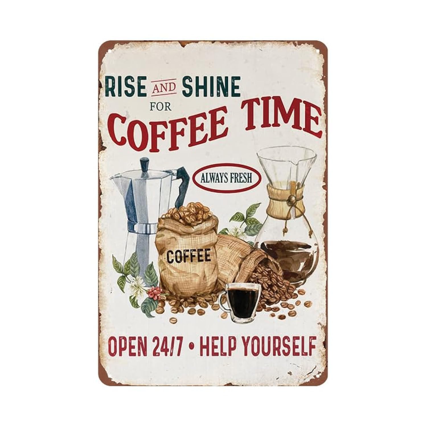 YOYI ART Rise and Shine Coffee Sign - Rustic Vintage Metal Tin Wall Decor for Kitchen, Bar, Station - Gift for Coffee Lovers, 8 x 12 Inch
