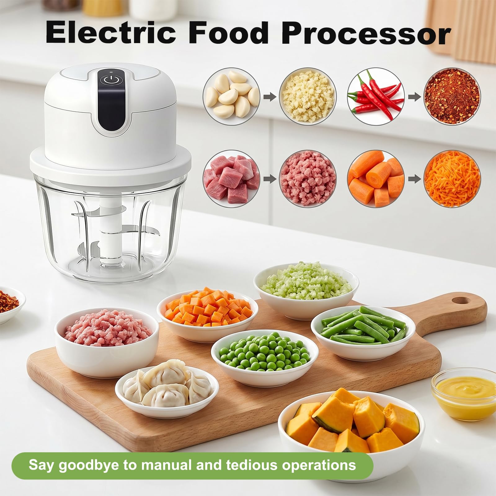 Elektrischer Küchenzerkleinerer, Mini Zwiebel Zerkleinerer Elektrisch, Zwiebelzerkleinerer Elektrisch 350ml, Kabelloser Zwiebelzerkleinerer für Zwiebeln,Obst,Nüsse,Fleisch,Knoblauch
