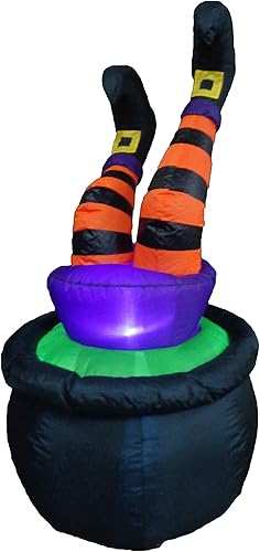 Miniatura 5 de Patas de bruja inflables de Halloween de 4 pies de alto en maceta de caldero, luces LED, decoración de vacaciones al aire libre e interior,