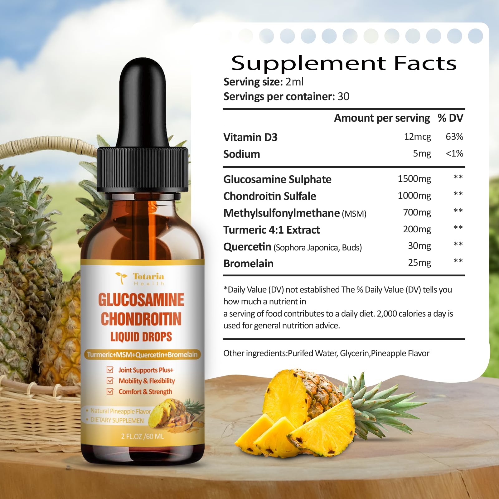 Glucosamine Chondroitin MSM Liquid Drops, Vitamin D3 - Joint Support Supplement for Mobility, Flexibility & Bones Chondroitin Sulfate Supplement Turmeric, Quercetin, Bromelain, MSM Oil 2 FL.OZ — Amazon image 5