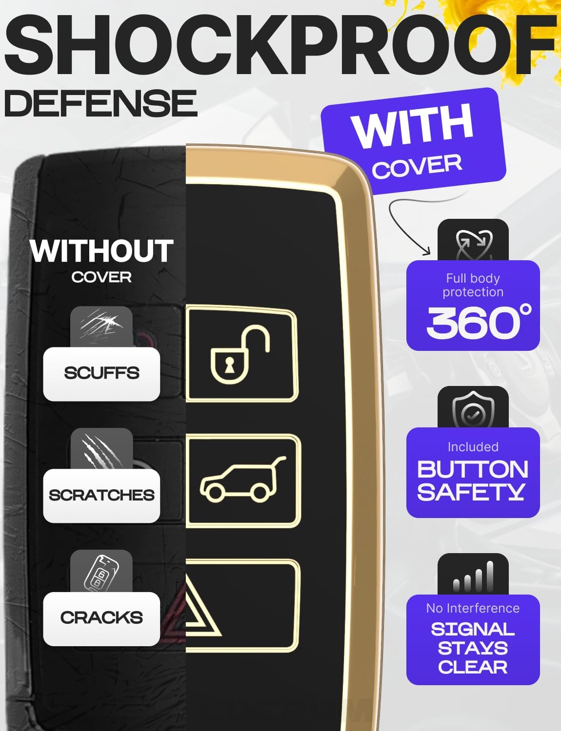 Lucrum Compatible with Range Rover and Jaguar Key Fob Cover & Keychain, TPU Keyfob Case for Land Rover Sport Evoque XE XJ XF - Image 4