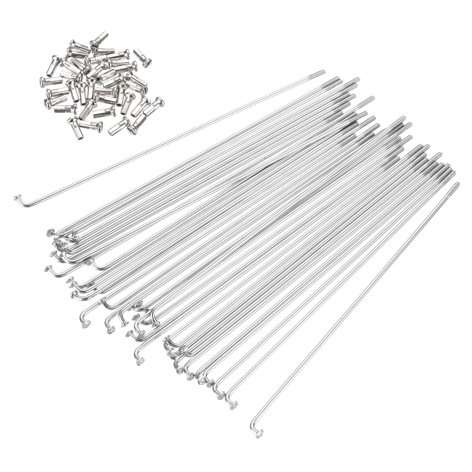 PATIKIL 14G Bicycle Spokes 141 Mm/5.55 Inch, 36 Pcs Stainless Steel J Bend 2mm Mountain Bike Spokes with Brass Nipples for City Road Bike Electric Bike MTB Wheel Spokes, Silver