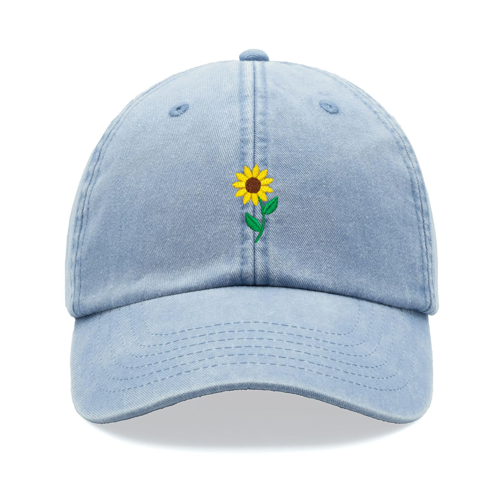 Cap Base Unisex Light Blue Sunflower Baseball Cap Vintage Washed Dad Hat Adjustable