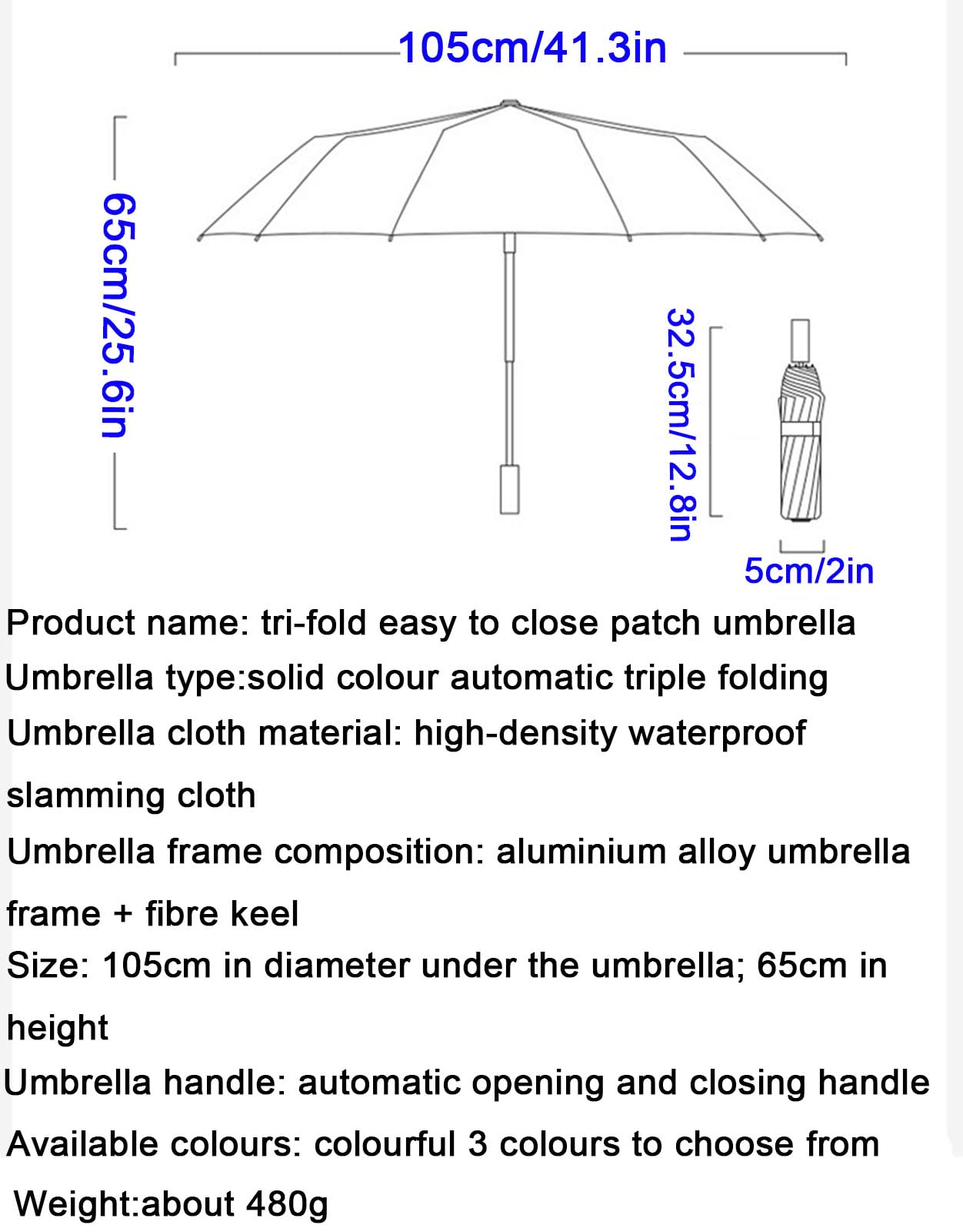 eallen Paraguas Plegable, Paraguas Grande Automático Apertura Y Cierre, Paraguas De Viaje Impermeable, Paraguas Plegable Antiviento Diámetro 105Cm Y Coating De Teflón 210T