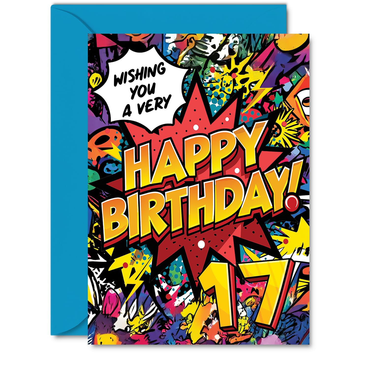 17th Birthday Cards for Boys Girls - Comic Book Pow! - Happy Birthday Card for 17 Year Old Boy Girl Daughter Nephew Cousin Grandson, A5 Bday Greeting Cards
