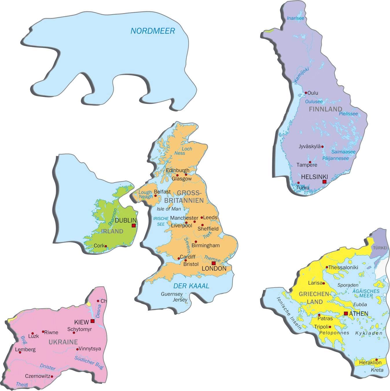 Larsen A8 Europe Political Map for Younger Children, German Edition, Frame Puzzle with 37 Pieces