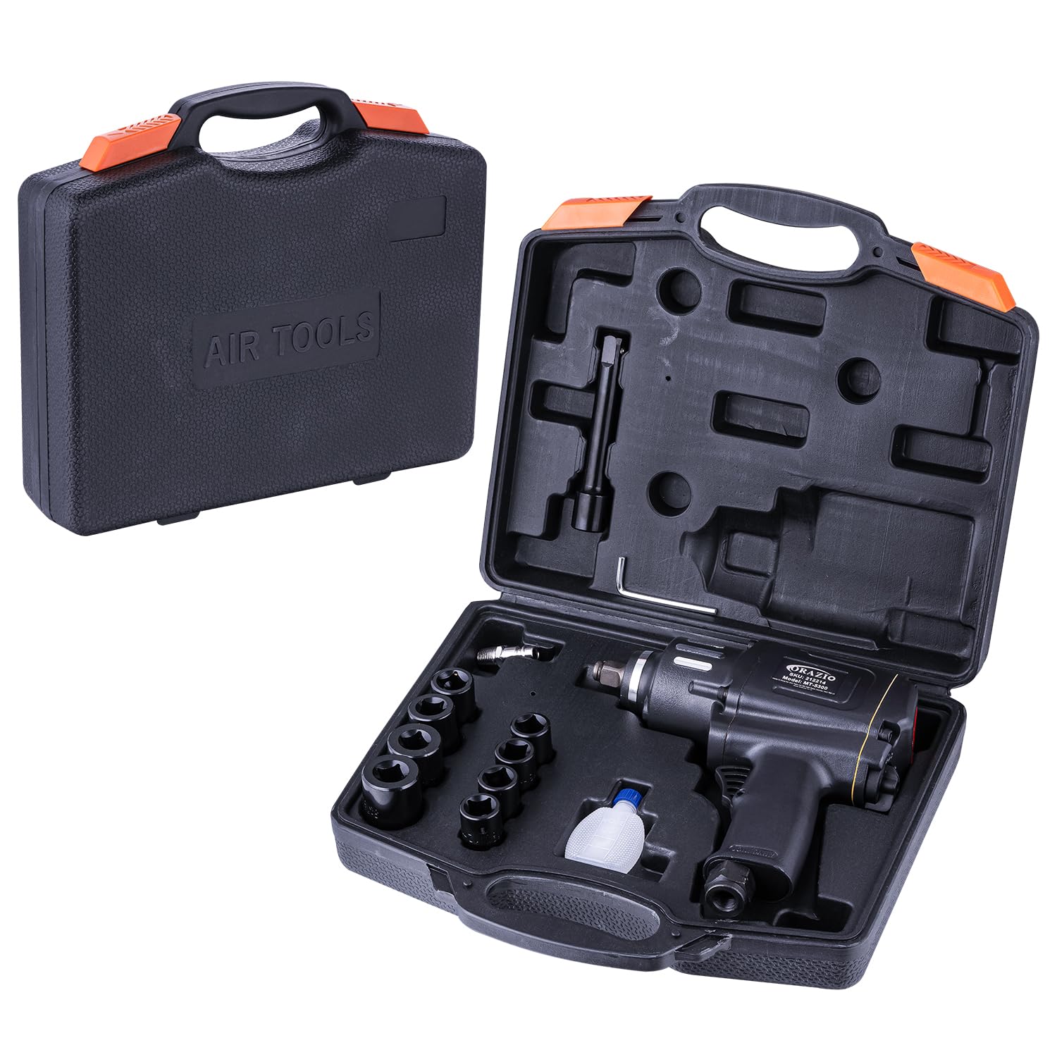 ORAZIO Juego de Llave de Impacto Neumática 1/2" 1200 N.M con 8 Vasos de 12-24 mm Profesional Pistola Impacto Neumatica para Garaje Coche Camión de Pernos Rueda Instalación Extracción