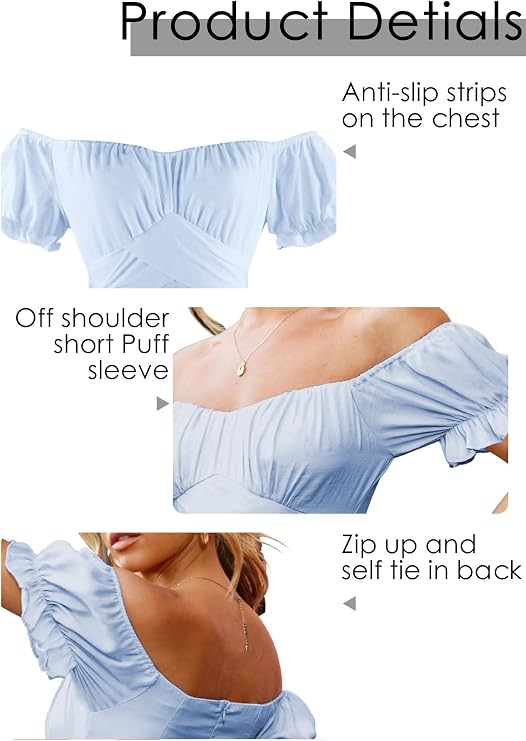 Boho off Shoulder Rompers for Women Dressy Lantern Long Sleeve Ruffle layer Back Tie Mini Shorts Jumpsuit