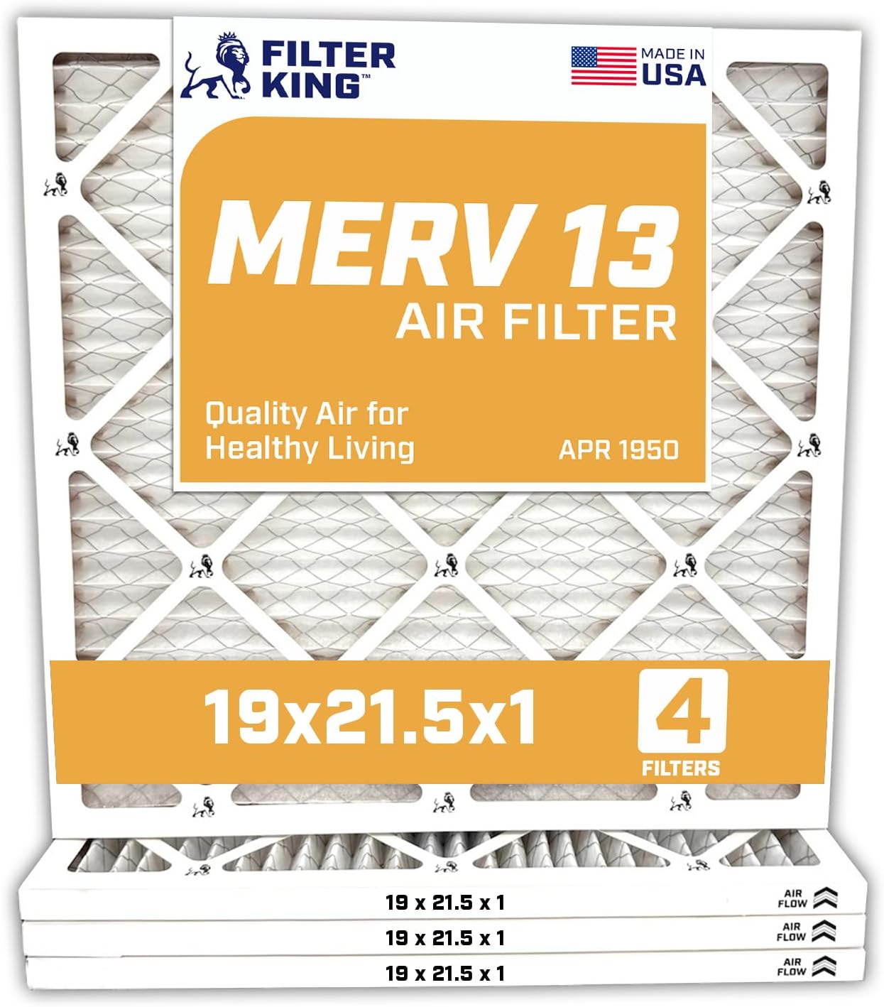 Filter King 19x21.5x1 Air Filter | 4-PACK | MERV 13 HVAC Pleated A/C Furnace Filters | MADE IN USA | Actual Size: 19 x 21.5 x .75"