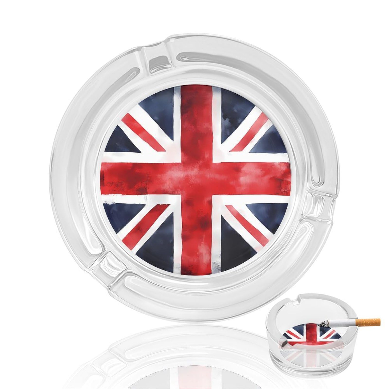 Union Jack British UK Flag Watercolor Ashtray Portable Round Glass Outdoor Ash Tray for Home Office Garden Pub