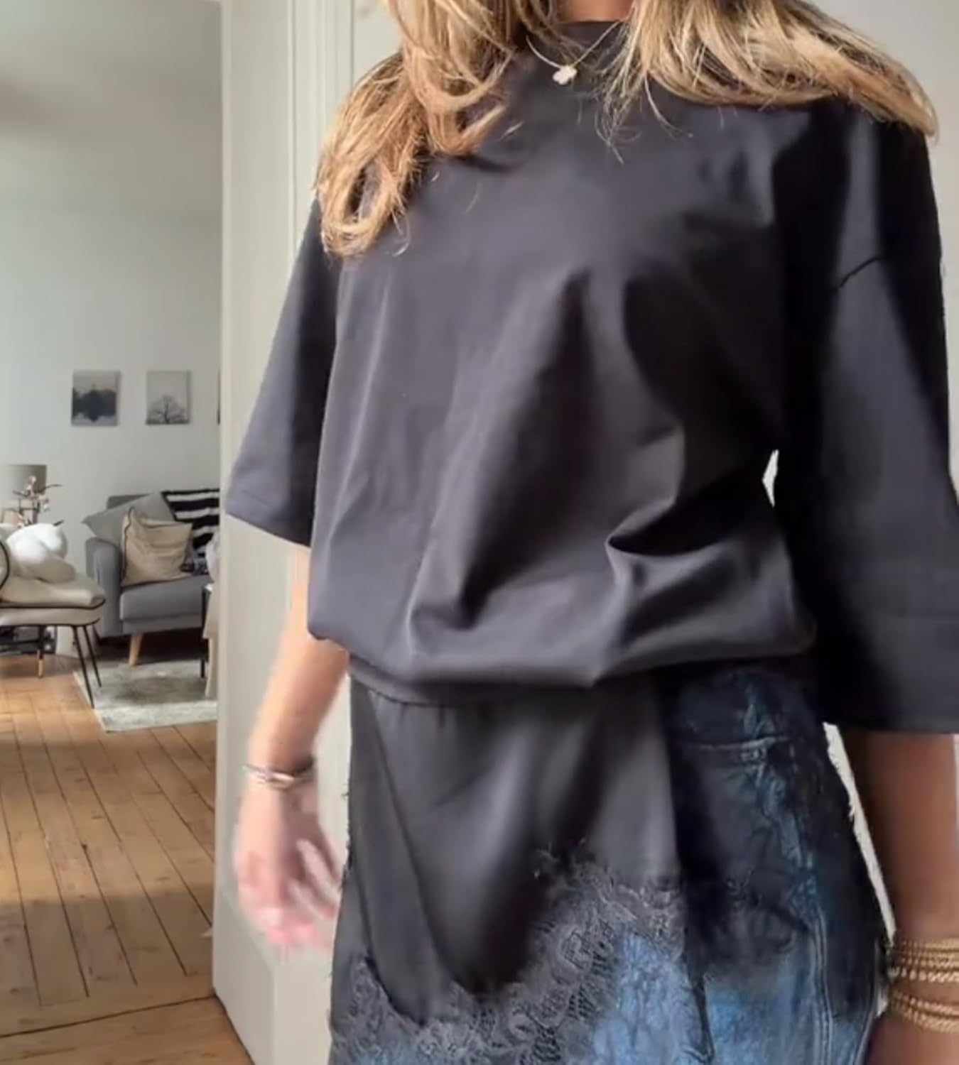 Colorful world Combination Lace T-Shirt for Women Oversized Tshirts Crewneck Short Sleeves Tees Tops Fashion Clothes - Image 5