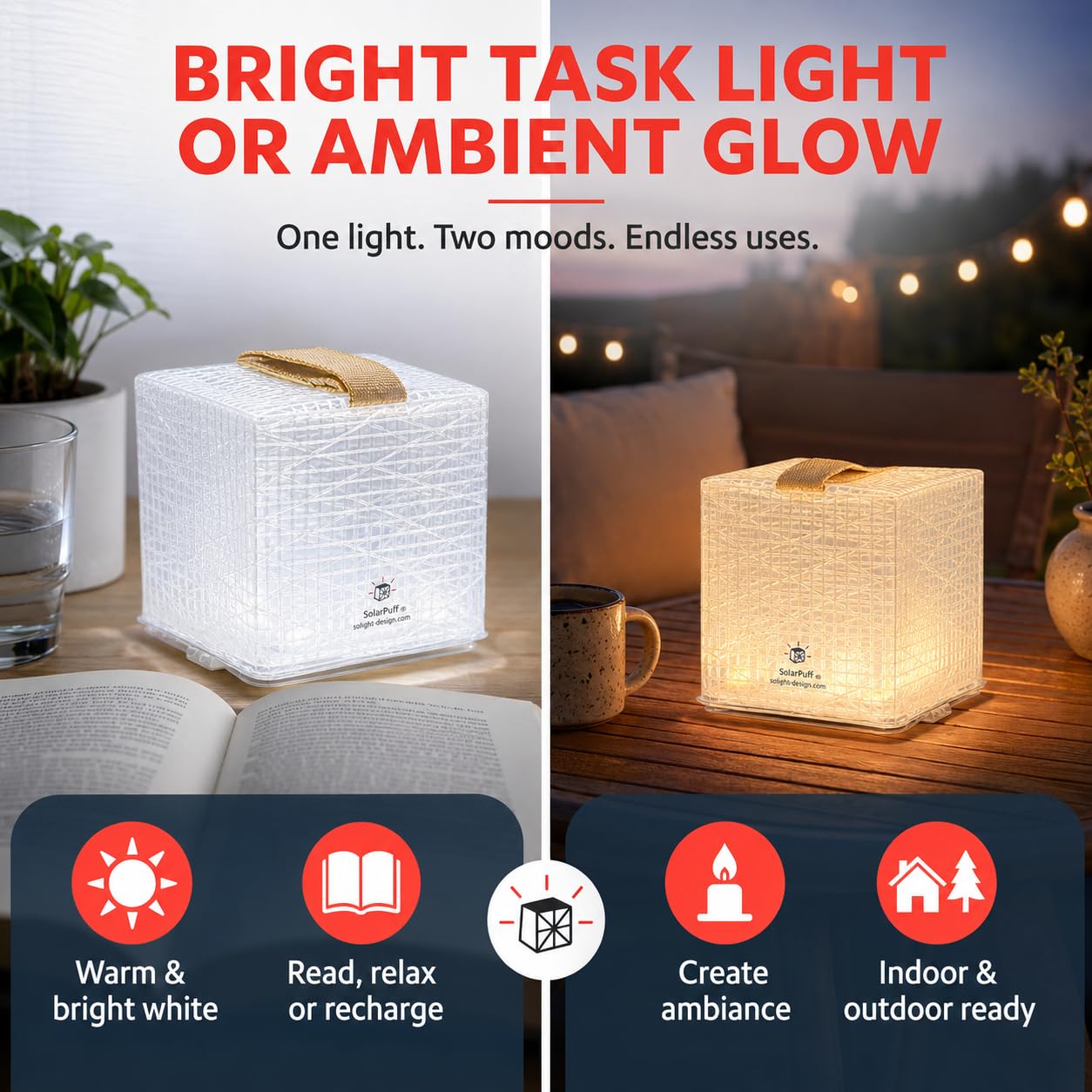Solight Design - Lanterna solare ricaricabile con sensore di luce - Lanterna da campeggio a LED pieghevole, facile da aprire e piegare, non necessita di gonfiaggio, condizioni meteorologiche estreme