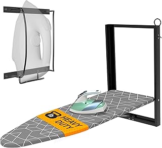 Xabitat Wall Mounted Ironing Board with Iron Holder | 36.2" X 12.2" Compact Mount Fold Down Ironing Board for Small Spaces | Space Saving with Cotton Fabric Cover | Black and Grey
