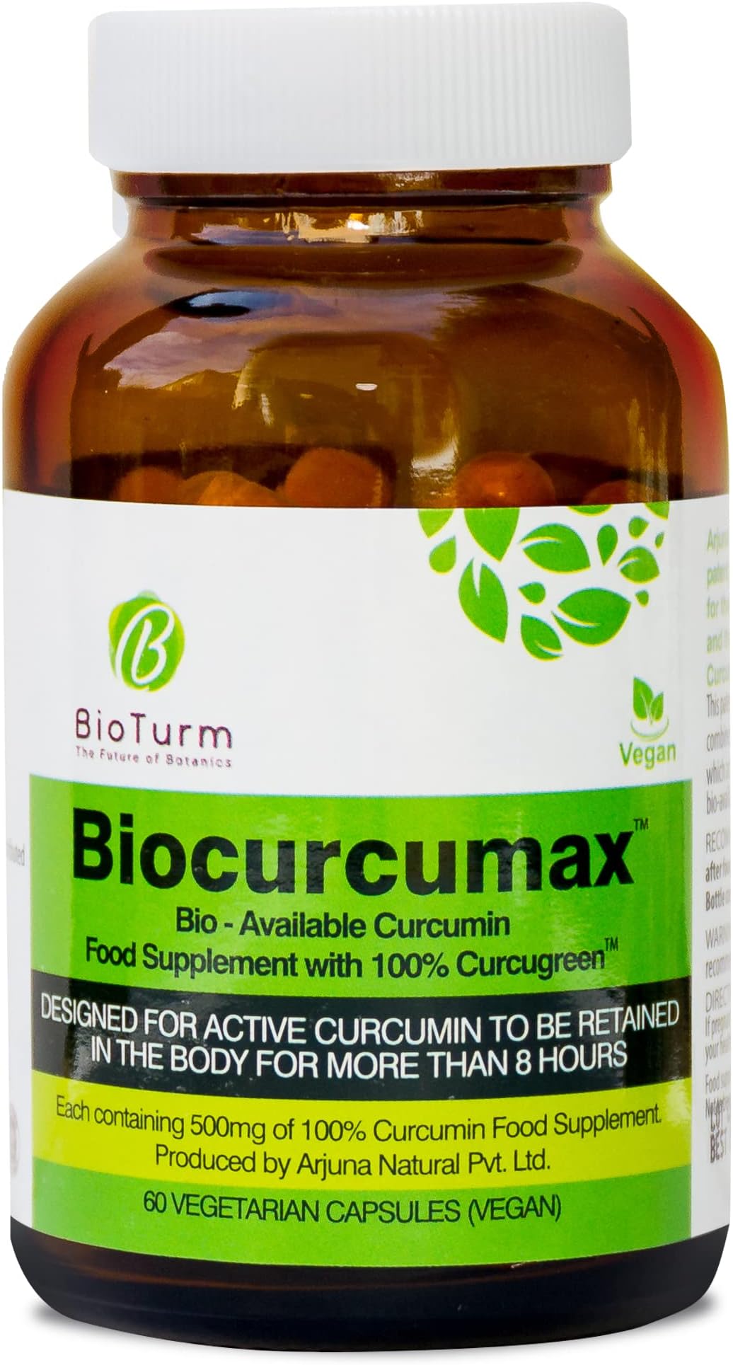 BioTurm - Biocurcumax BCM-95 Curcugreen, Turmeric Curcumin, Highly-Bioavailable Turmeric Powder Capsules for Holistic Health, Pure BCM-95 Vegan Turmeric Capsules, 500 Mg