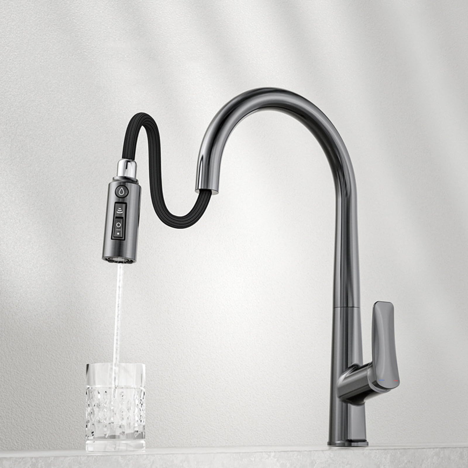 XJTNLB Grifo de Cocina con Ducha Fregadero 3 Vias Osmosis Oro Cepillado Grifo Monomando Cocina Osmosis Caño Grifo Cocina Cuello de Cisne