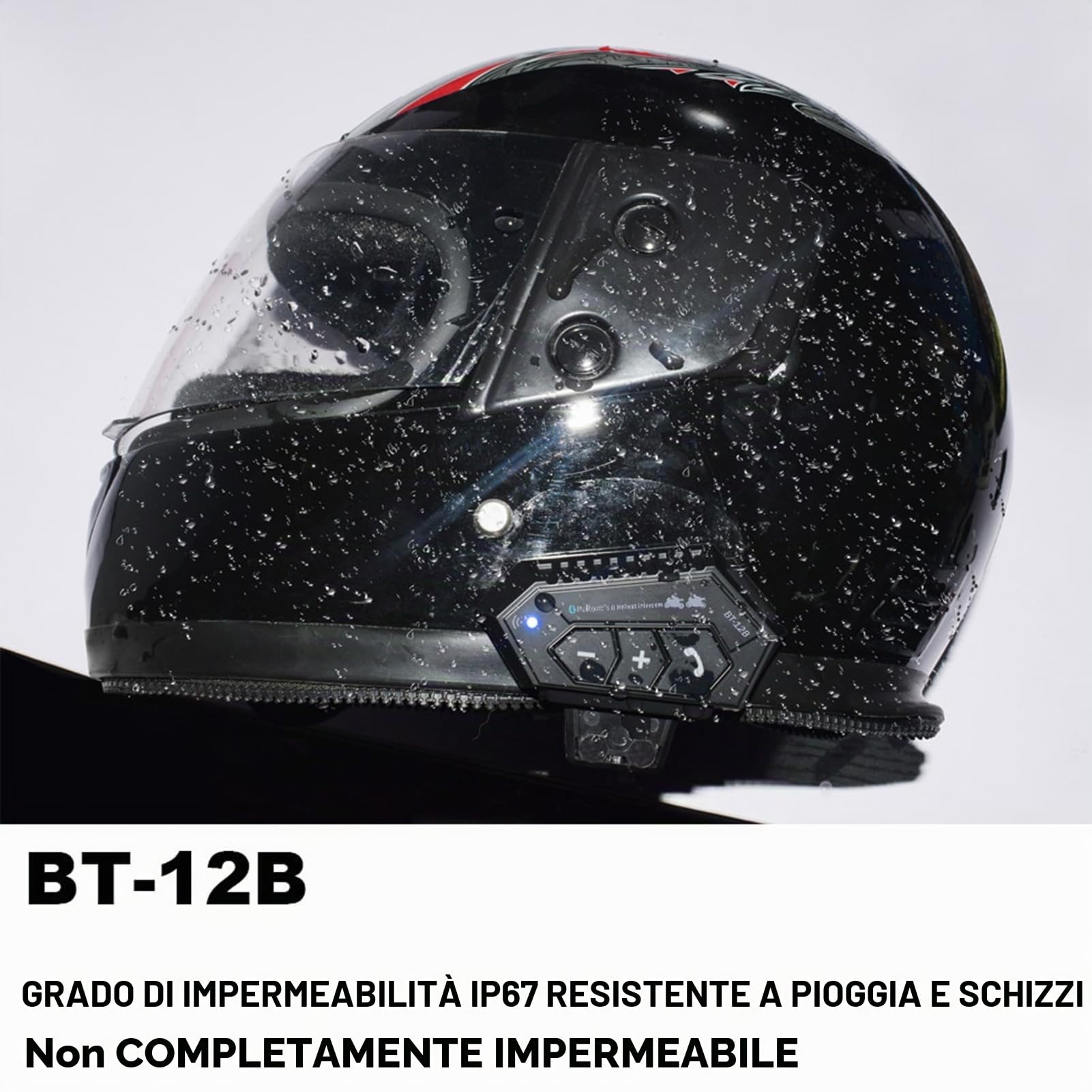 Interfono Moto, BT12B V5.0 Cuffie da Moto Bluetooth con Sistema di Comunicazione a Mani Libere e Funzione di Riduzione del Rumore, Auricolare Hi-Fi Offrono Prestazioni Audio di Alta Qualità