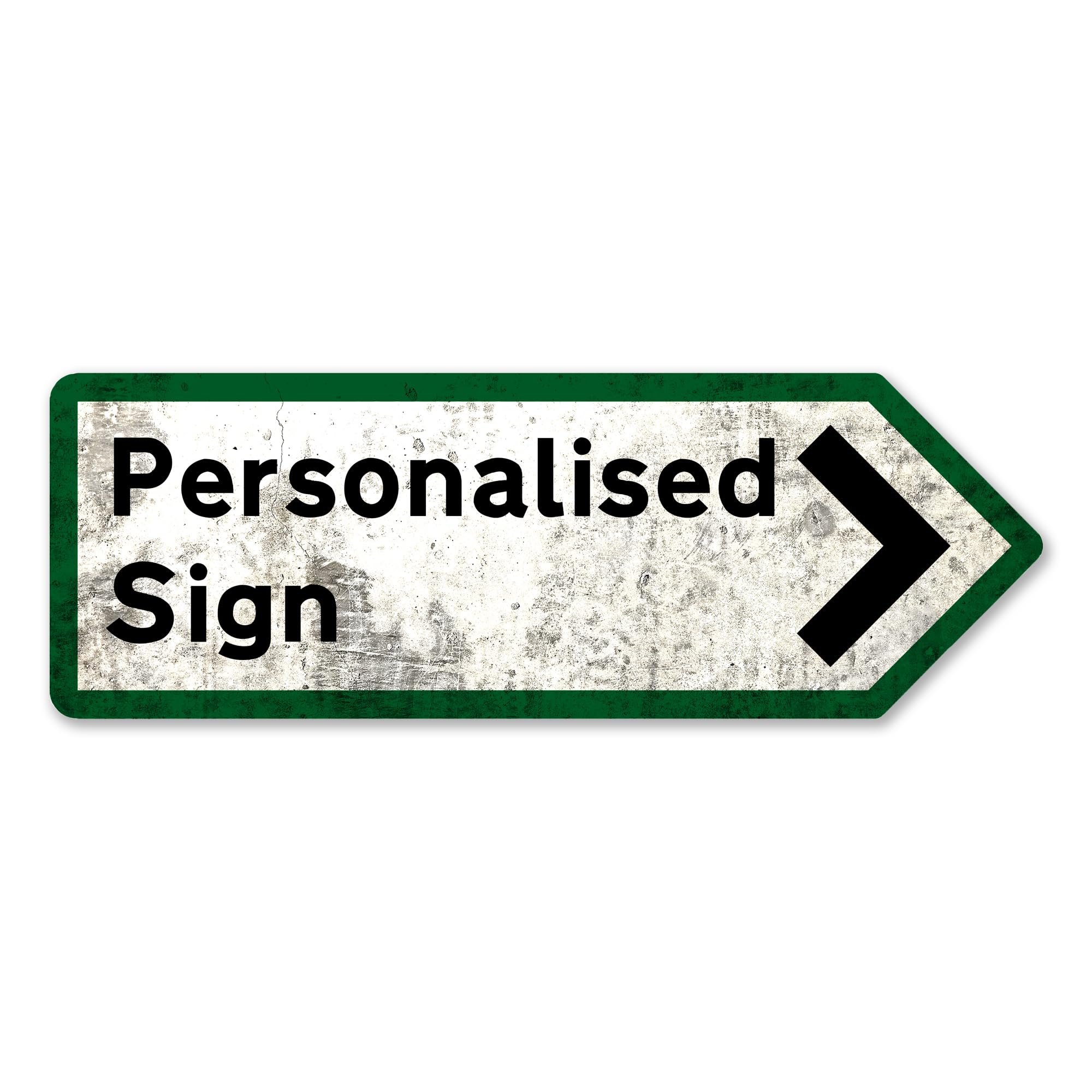 Personalised UK Road Direction Arrow | Multiple Options Available (Large[43x15cm] - Pointing Right, Green - Worn Look)