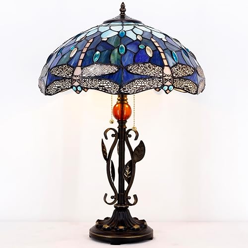 Miniatura 2 de Tiffany - Lámpara de mesa con vitrales, luz de lectura de escritorio de 16 x 16 x 24 pulgadas, hoja de metal para dormitorio, sala de estar, oficina