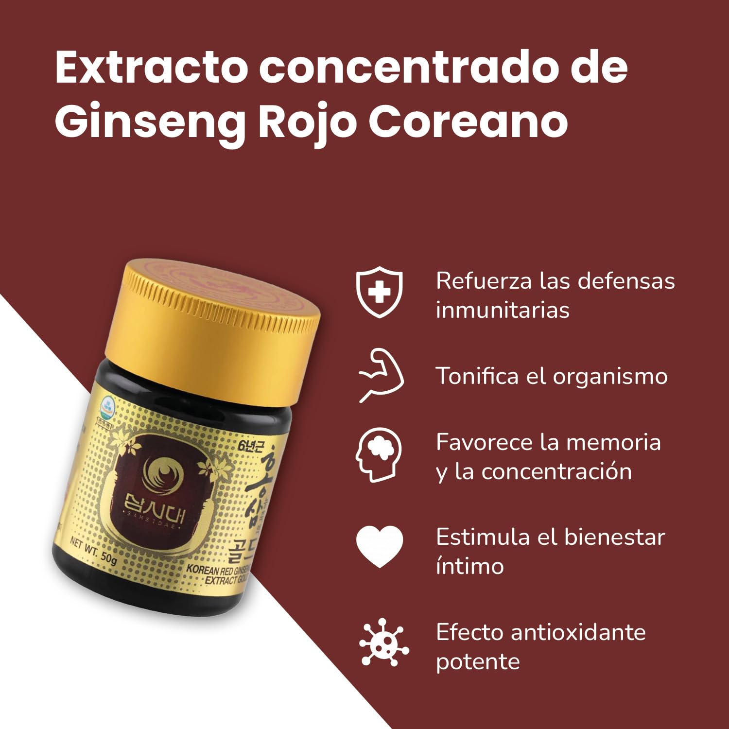 SAMSIDAE - Extracto Gold de Ginseng Rojo Coreano, Máxima Concentración en Ginsenósidos 13 mg/g, Raíces de 6 Años, 8 Meses, 240g
