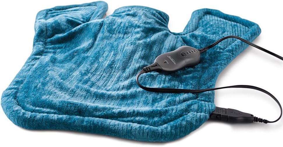XL Renue Contoured Heating Pad, 25" x 25", For Neck & Shoulder Pain Relief with Auto Shut Off, Moist Heating Option, Machine-Washable, Lakeshore Blue