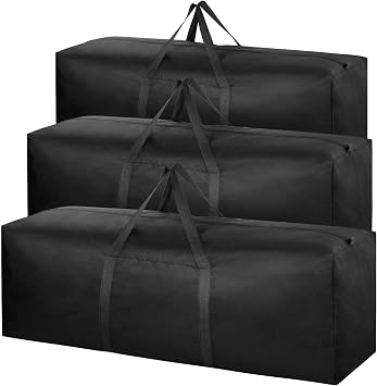3 Pack 100L Capacity Travel Duffle Bag, Large Holdall Folding Heavy Duty 600D Oxford Fabric Long Storage Luggage Bags with Zips for Moving Camping black