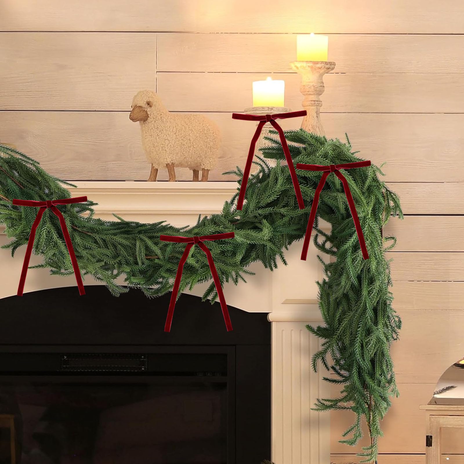 Guirnalda de Navidad de 270 cm, guirnalda de pino Norfolk hecha a mano artificial para chimeneas, escaleras, mesa, decoración de exteriores (con lazo)